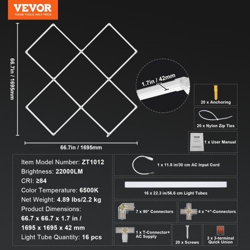 Plafonnier LED Garage Atelier VEVOR 14 Carrés - 88000 Lumens - 6500K - Neuf