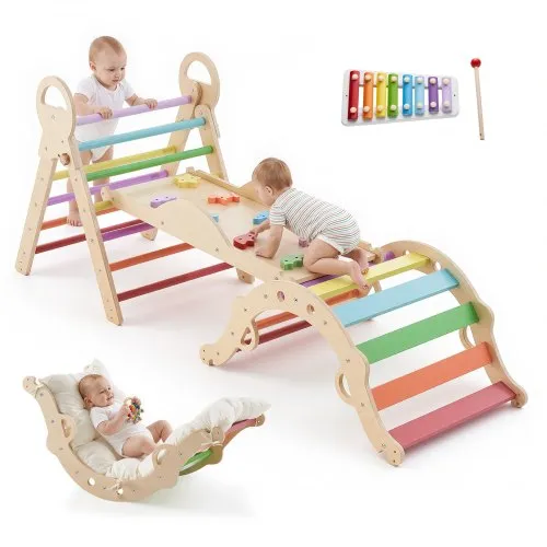 Kit Portique Balançoire en Bois 9-en-1, Aire de Jeux avec 2 Balançoires, Barre Trapèze, Toboggan, Grand Fort Supérieur avec Jouets de Cuisine Kit Portique Balançoire en Bois 9-en-1, Aire de Jeux avec 2 Balançoires, Barre Trapèze, Toboggan, Grand Fort Supérieur avec Jouets de Cuisine