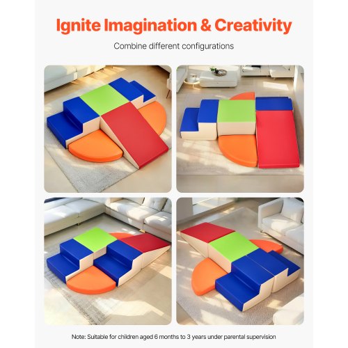 VEVOR 7 Blocs D'Escalade Mousse Tout-Petits 6 Mois-3 Ans - Jeu Intérieur Rampant Grimpe Glisse