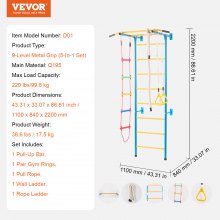 VEVOR  Échelle murale suédoise pour enfants en acier au carbone 99,8 kg 5 en 1