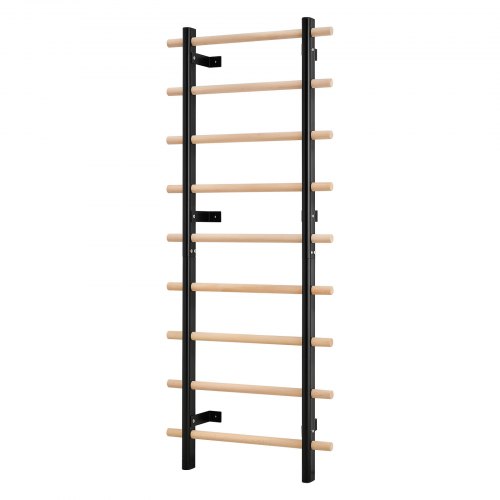 Échelle Suédoise Murale En Bois Massif Et Acier - 9 Niveaux, 197x80 Cm - Capacité 150 Kg - Pour Gym Maison, Escalade, Rééducation