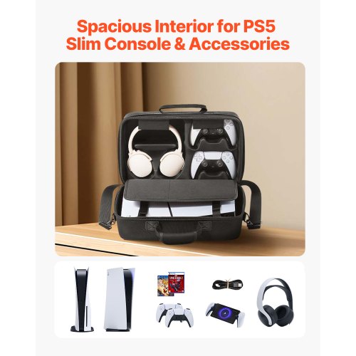 Sac De Transport Rigide Pour PS5 Et PS5 Slim - Protection Anti-choc, Imperméable - Rangement Console + Accessoires
