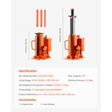 VEVOR Cric bouteille hydraulique pneumatique 12 t avec pompe à main manuelle