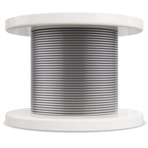 Câble Acier Inoxydable 3,18 Mm X 30,5 M - 7x7 Tressé 304 Avec Vinyle, Résistance 2,9 KN - Garde-Corps, Clôture, Rampe, Jardin + Accessoires