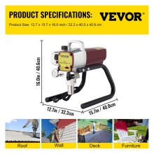 VEVOR Machine de Pulvérisation 1500 W Pulvérisateur sans Air Pulvérisateur de Peinture 2,2 L/min Haute Pression Pistolet Peinture Électrique Rouge avec Tuyau 15 m pour Peinture Intérieure Extérieure