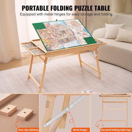 Table De Puzzle VEVOR – 1500 Pièces – Rotation 360°, 6 Tiroirs, Couverture – Bois De Pin – 850x660 Mm