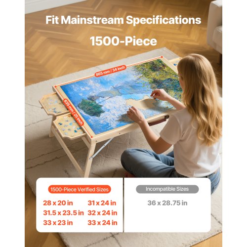 Table à Puzzle 1500 Pièces Avec 6 Tiroirs – Plateau En Bois Inclinable, Couvercle Transparent, Pliable Pour Rangement