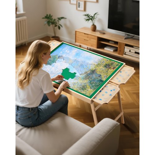 Quantité minimale de commande grande Table de Puzzle Portable, 1500 pièces, en feutre antidérapant, plateau en bois, avec support en bois