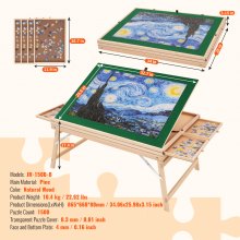 VEVOR Table de Puzzle 1500 Pièces Planche de Puzzle 865 x 660 mm avec 4 Tiroirs et Couverture Plateau Casse-Tête Réglable Pieds Pliables Organisateur de Puzzle pour Amateurs de Puzzle Enfants Adultes