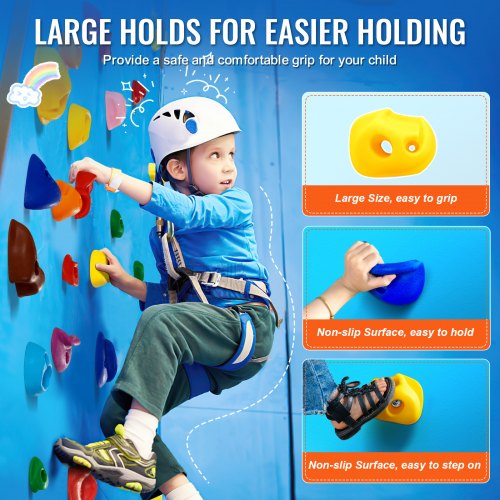 Prises d'escalade pour enfants, pierres colorées avec matériel