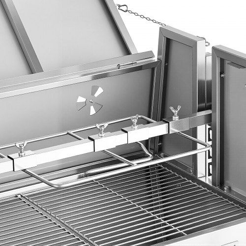 VEVOR Barbecue à Charbon Rotatif – Charge 61 Kg – Moteur 42 W – Tournebroche 94,4 Cm – Acier Inoxydable – Roues Verrouillables – Pour Agneau, Cochon, Poulet