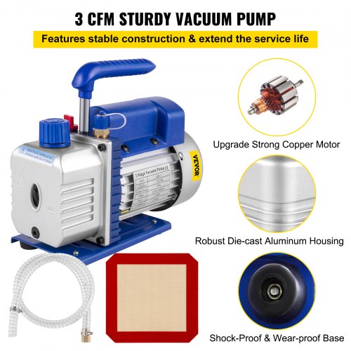 VEVOR Kit de Pompe à Vide avec Chambre à Vide de 22 litres (5 gallons) à Un étage de 3 PCM et 1/4 CV - Kit de réfrigération CVC A/C