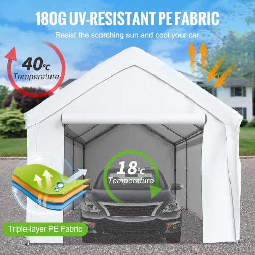 Abri De Voiture Portable, 301 X 600 Cm, Cadre Métal Galvanisé, Tente Garage