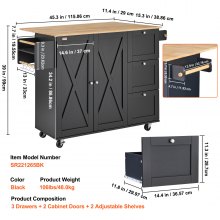 VEVOR Chariot de rangement pour îlot de cuisine avec tiroirs et étagères 1150 mm