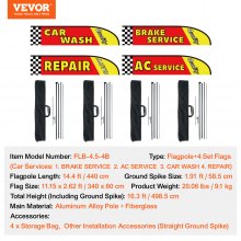 VEVOR Kit mâts de drapeau et drapeaux plumes pour réparation automobile 498,5 cm