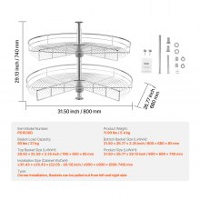 VEVOR Tourniquet Cuisine Plateau Tournant pour Meuble d’Angle 2 Niveaux 80 cm