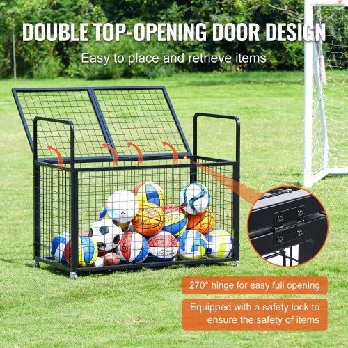 Bac de rangement pour ballons de sport pour garage/extérieur/intérieur, chariot de rangement de balle roulante de grande capacité, organisateur d'équipement de sport sur roues, panier de basket-ball