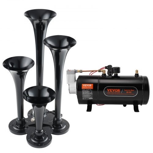 Klaxon Camion Musical 150 DB – 5 Trompettes Air Horn Chromées + Compresseur 12V Pour Voiture, Camion, Bateau