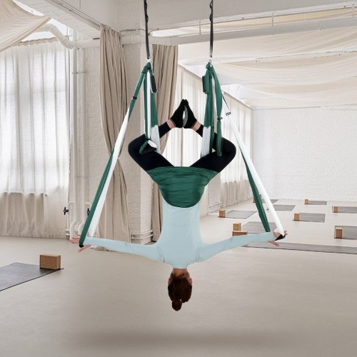 VEVOR Balançoire Yoga Aérien 2,5m Vert Blanc - Hamac Inversion Trapèze Charge 300kg Avec Accessoires Montage