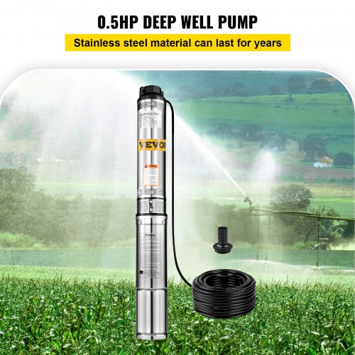 Pompe De Puits Immergée SHYLIYU 220V - Acier Inoxydable, 0.75HP, Hauteur Max 32m - Parfaite Pour Puits Étroits