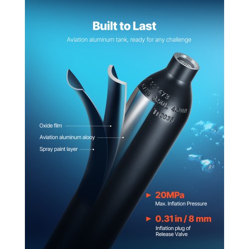 Bouteille De Plongée Rechargeable Deep 0.5L (17oz) - 5 à 10 Min D'air Avec Cordon