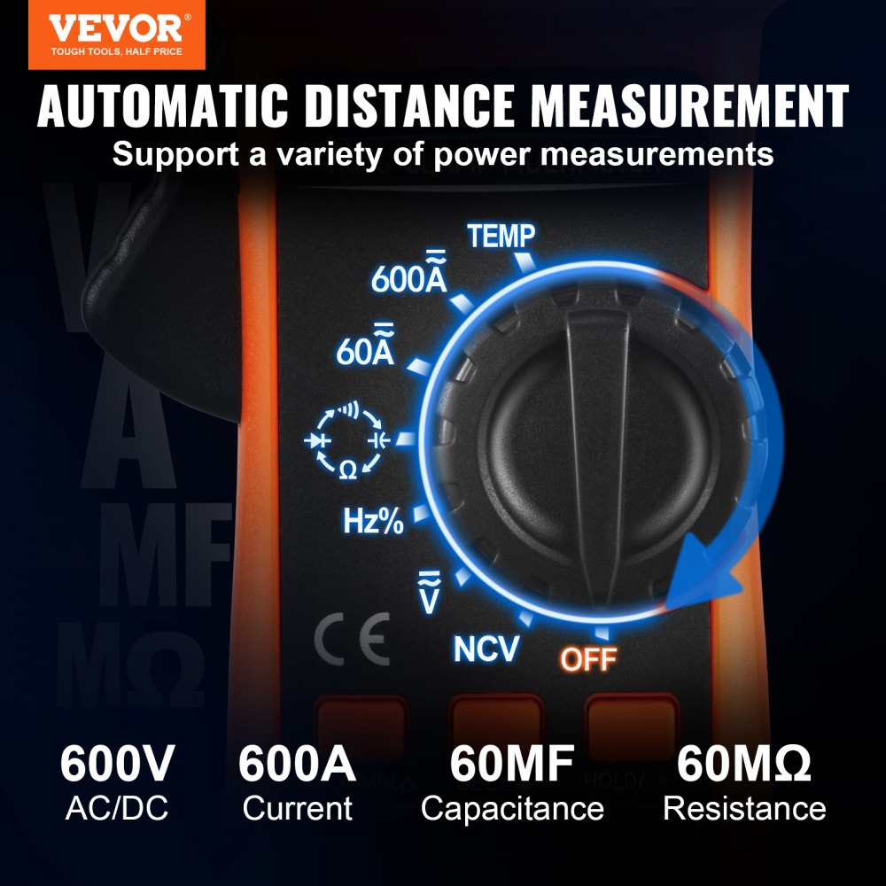 Pince multimètre numérique TRMS 600A Courant AC Tension AC/DC 6000 comptes  NCV Continuité Capacité de résistance Fréquence Diode Hz Température de  test : : Bricolage