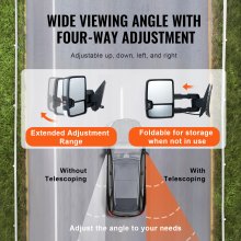VEVOR Rétroviseurs de remorquage, paire gauche et droit, miroir de remorquage chauffant pour Chevrolet Silverado GMC Sierra Tahoe Suburban Avalanche Yukon 2003-2007, signal lumineux, dégivrage, argent