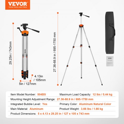 Niveau Vevor Trépied De Niveau Laser Filetage 5/8-11 Réglable En Hauteur 690-1720 Mm
