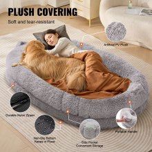 VEVOR Grand lit pour chien de taille humaine lavable en velours PV 182x122x25 cm