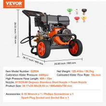 VEVOR Nettoyeur haute pression à essence 4400 PSI 15 L/min 5 buses pour voiture