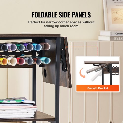 VEVOR Table de Presse a Chaud Mobile a 4 Niveaux, Support de Presse a Chaud avec Station de Charge, Etabli pour Machine de Transfert de Chaleur Pliable avec Roues, Poste de Travail