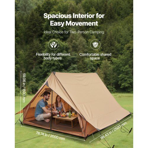 VEVOR Tente 4 Saisons Pour 2 Personnes - Avec Trou De Poêle, Poteaux Alu, Tapis De Sol Ignifuge, Imperméable PU2500 - Pour Camping Et Chasse