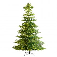 VEVOR Sapin de Noël Artificiel Pré-éclairé 2,25 m 700 LED 1319 Pointes Branches