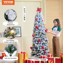 VEVOR Sapin de Noël Flocage Pré-éclairé 1,98 m 250 LED 814 Pointes Branches