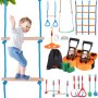 VEVOR Parcours Ninja pour Enfants Kit Slackline et Parcours d’Obstacles 2x19,8 m Charge 226,8 kg 12 Obstacles Équipement de Jeu Extérieur avec Filet d’Escalade Barre de Singe pour Jardin Arrière-Cour