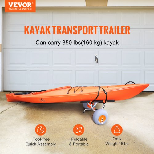 VEVOR Chariot de Kayak 160 kg Chariot de Transport Canoë Pliable avec 2 Roues 30,5 cm Largeur Ajustable et 1 Pied de Support Antidérapant pour Kayaks Canoës Planches à Pagaie Tapis Flottants Bateaux
