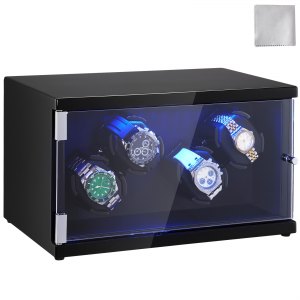 Remontoir Automatique 2 Montres - 1/5 Modes Rotation Silencieux Avec LED Bleue - Boîtier Luxe Fibre Carbone