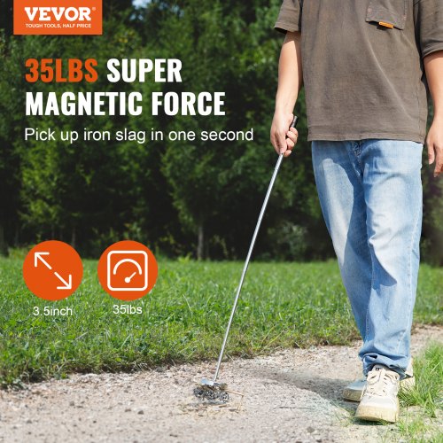 Balai Magnétique Télescopique VEVOR - Ramasse Clous, Vis, Métaux - Capacité 15,9 Kg - Poignée Réglable De 21 à 84,5 Cm