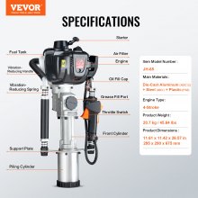 VEVOR Enfonce-pieux à Essence Pilon Poteaux de Clôture T 37,7 cc 4 Temps 3 Têtes