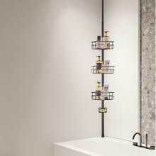 VEVOR Étagère de Douche d'Angle Télescopique 99-317,5 cm de Haut 3 Plateaux Noir