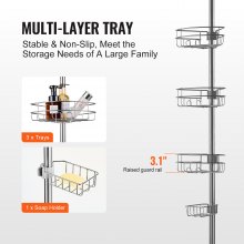 VEVOR Étagère de Douche d'Angle Télescopique 99-317,5 cm Haut 3 Plateaux Argent