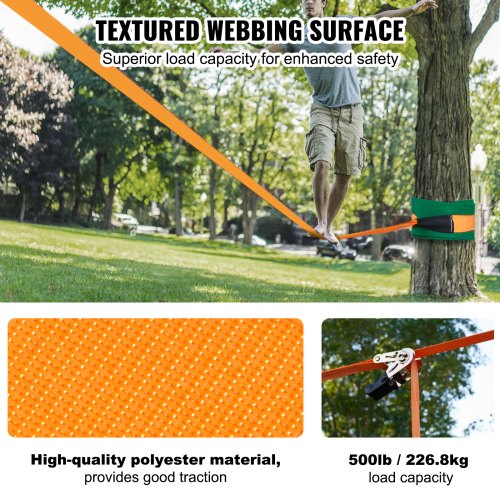 Slackline VEVOR 18m - Kit Complet Avec Protecteurs Arbres + Entraîneur Bras - Charge 227kg - Enfants/Adultes