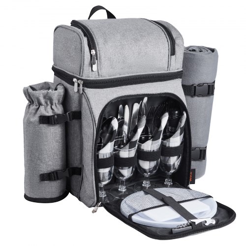 Kit Complet Isotherme Couverture Sac à Dos Pique-nique Hap Tim 4 Personnes | Compartiment Isotherme | Couverts Inclus | Couverture Polaire Sac à Dos Pique-nique 4 Personnes Hap Tim