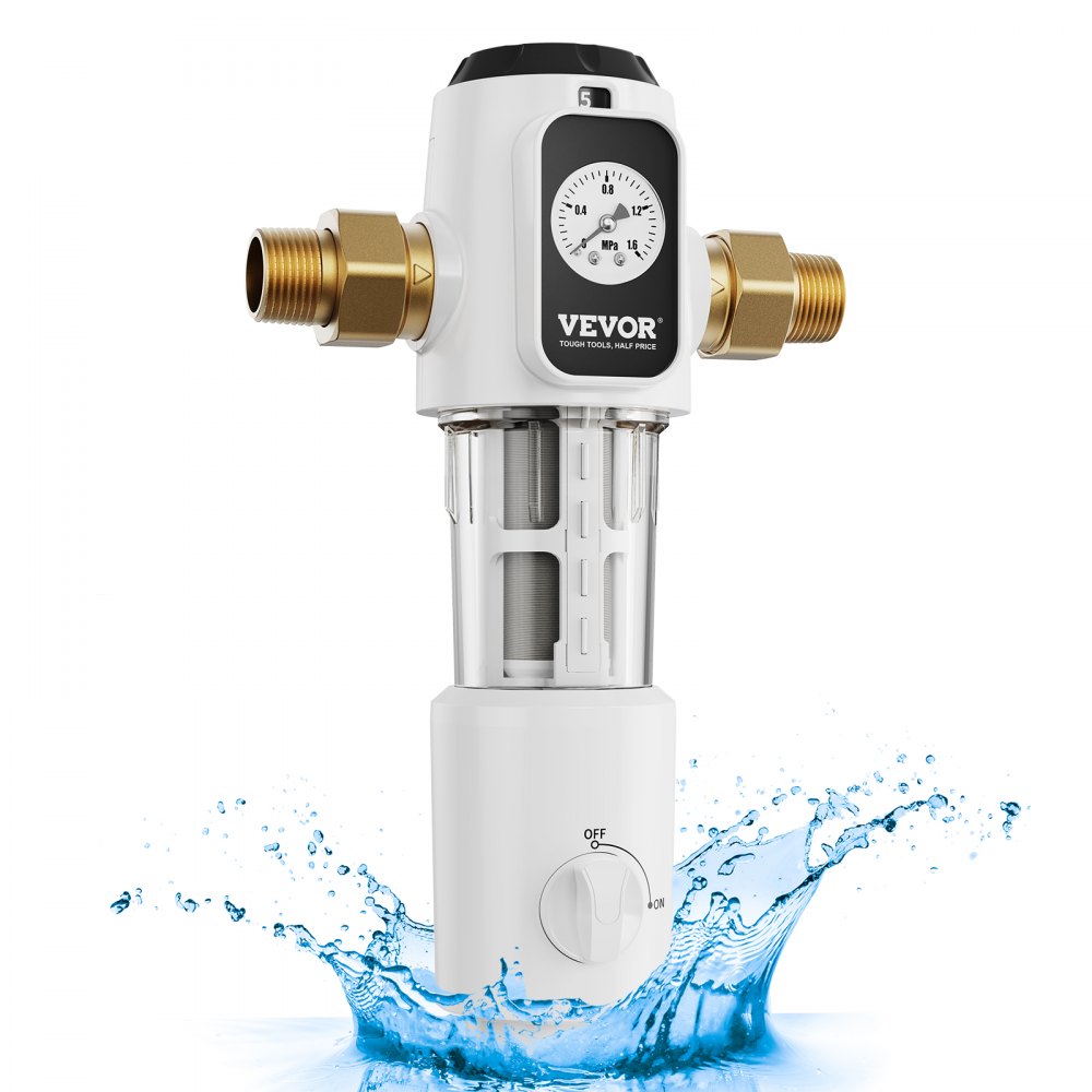 VEVOR Préfiltre à eau rotatif, 19 mm G-M + 25,4 mm G-M, filtre à sédiments d'eau de puits pour toute la maison, 40 microns, 4 T/H débit élevé, pour systèmes de filtration d'eau dans toute la maison
