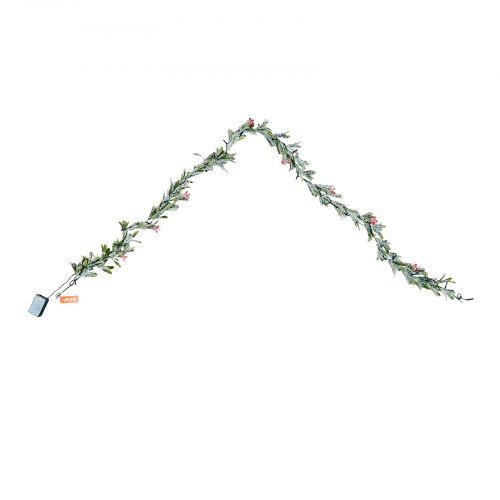 Guirlande De Noël 2 Mètres - Baies Rouges Et Feuilles Vertes - Décoration Cheminée, Porte, Fenêtre - PVC De Qualité - 11