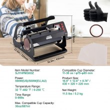 VEVOR Presse à Chaud pour Tasses Gobelets Machine de Sublimation 32,5-89 cL Noir