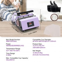 VEVOR Presse à Chaud pour Tasses Mugs Machine de Sublimation 32,5-89 cL Violet