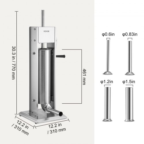 Poussoir à Saucisses Manuel VEVOR 5L - Acier Inox 304, 5 Tubes, Double Vitesse - Pour Maison, Restaurant - 3