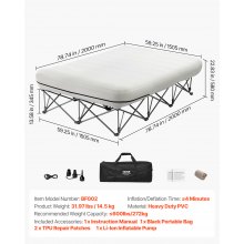 VEVOR Matelas Gonflable avec Pompe Cadre Lit de Camping pour 2 Personnes 272 kg