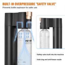 VEVOR Machine à eau gazeuse, machine à eau pétillante et soda pour gazéification domestique avec 2 bouteilles PET de 1 L sans BPA, compatible avec le cylindre de CO2 60 L à visser (non inclus), noir